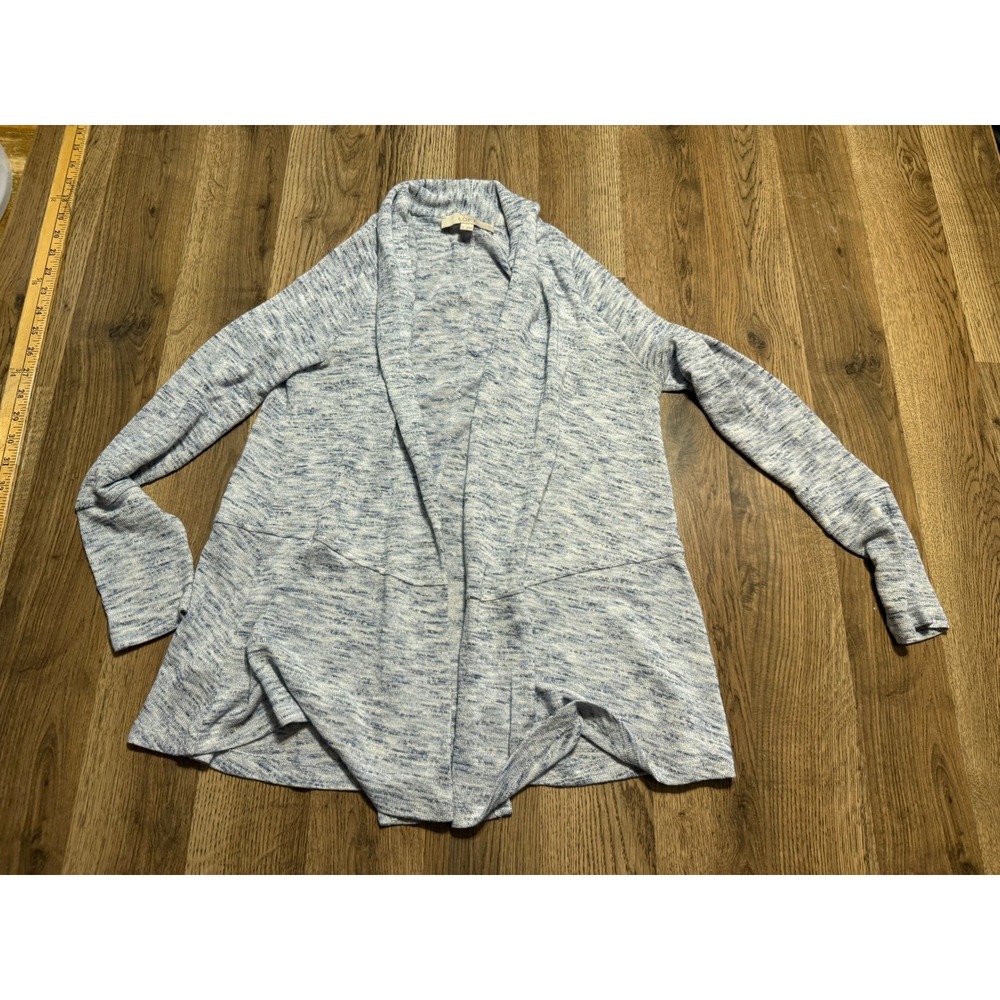 LOFT Sweater Women Size S Blue Cardigan Open Front Shawl Collar Space Dye